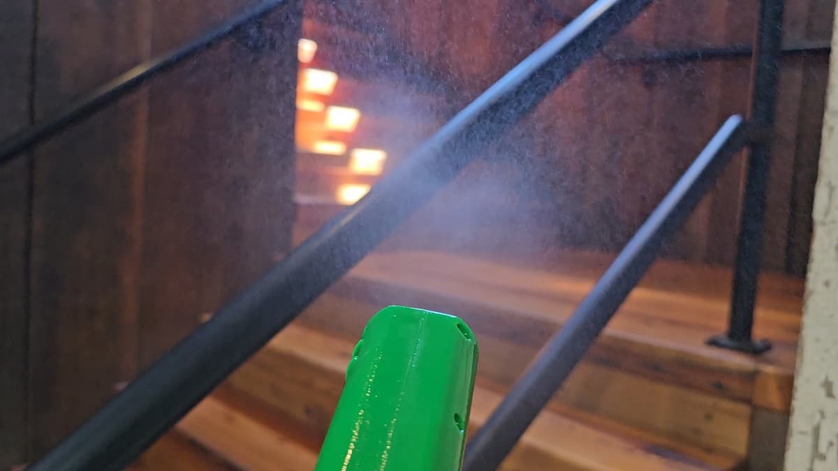 Electrostatic particle fogging disinfection service staircase Angst Cleaning Lehigh Valley PA